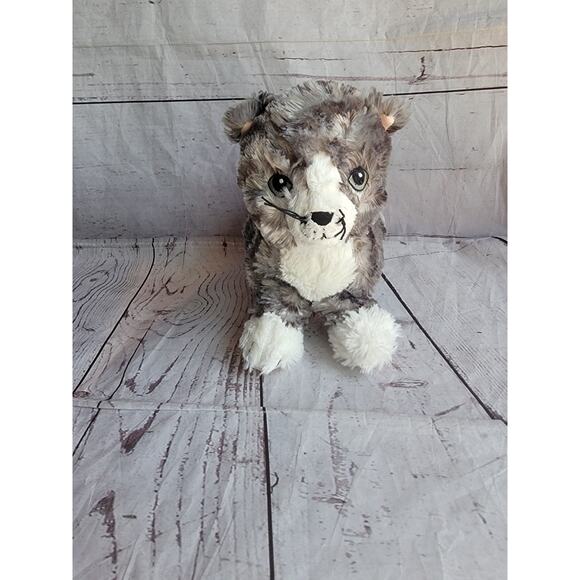 Ikea Lilleplutt Tabby Cat Plush Sewn Eyes Gray White Kitty Stuffed Animal Toy 9" - Picture 1 of 8